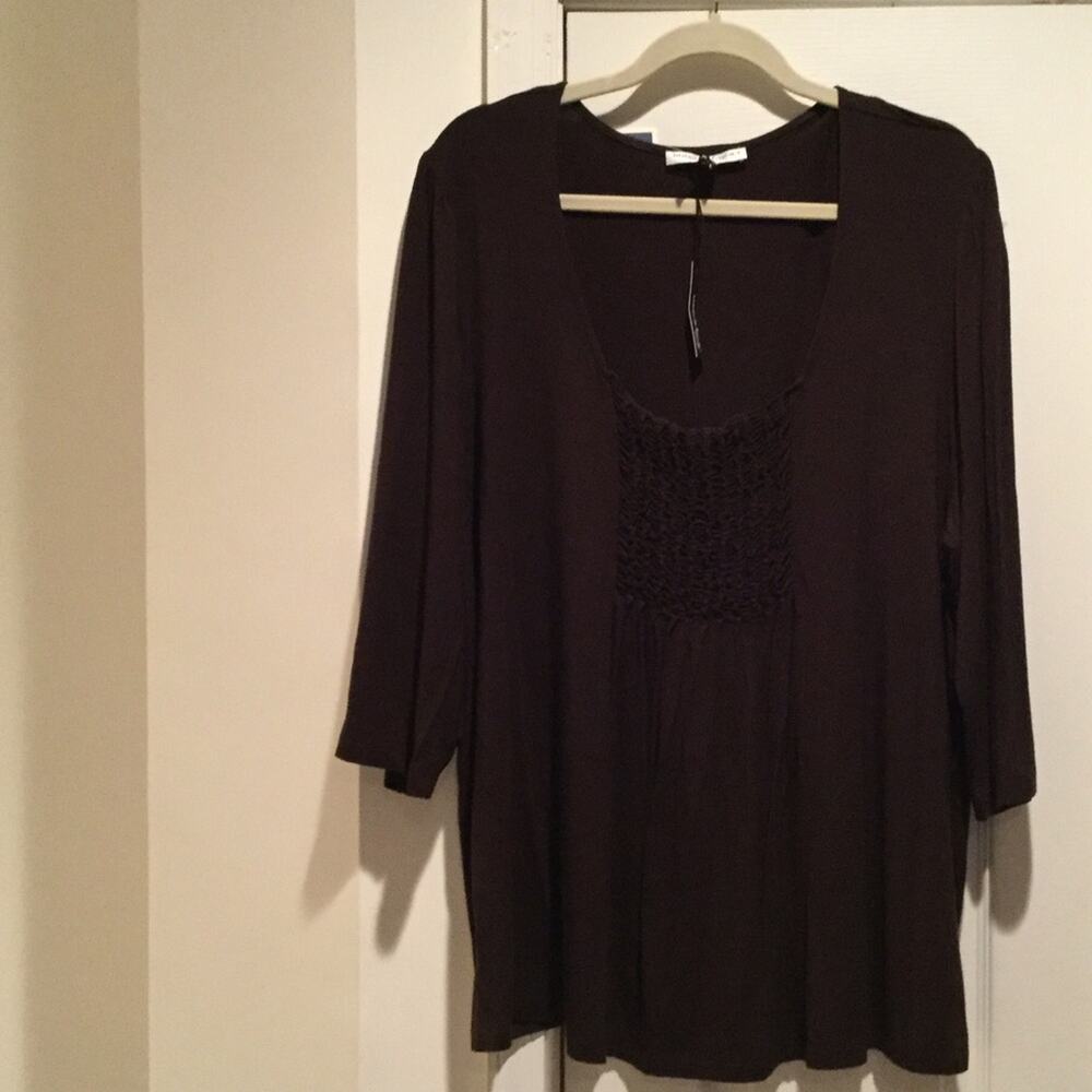 3/4 sleeve brown ruffle front top NWT 3x